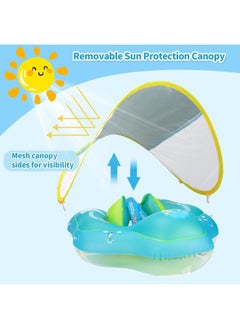 Generic Infant Pool Float with Sun Canopy Inflatable Baby Swimming Floatie with Sponge Safety Bottom Support Water Toys Swimming Trainer (Blue, Small)  - Image 2