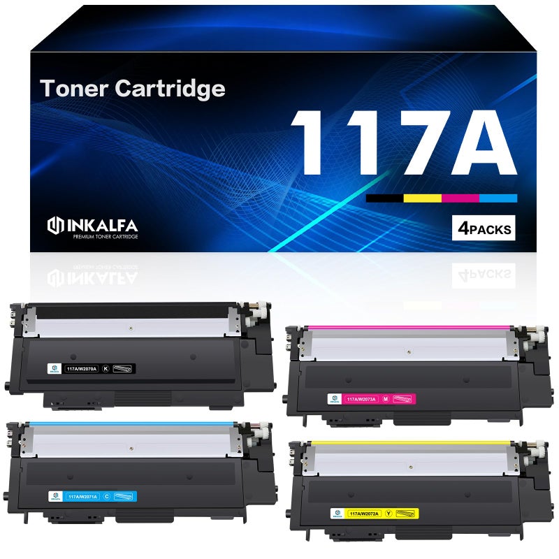 inkalfa 4-Pack 117A Compatible Toner Cartridges Replacement for HP 117A W2070A Color Laser 150nw MFP 179fnw 178nw 150a 178nwg 179fwg 179 178 150 W2071A W2072A W2073A (Black Cyan Yellow Magenta) - Image 1