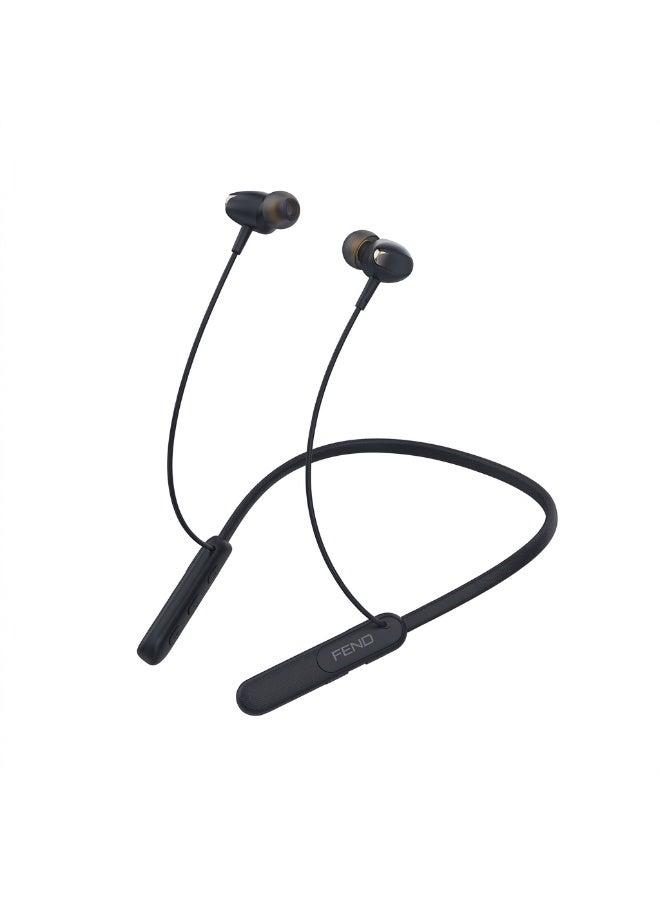 FEND FN120 Wireless Bluetooth Neckband Earphones with Mic, Magnetic Sports Headset, Sweat Resistant, 20H Playtime, Deep Bass Stereo Sound, Secure Fit Earbuds for Running Gym Workout Black - Image 1