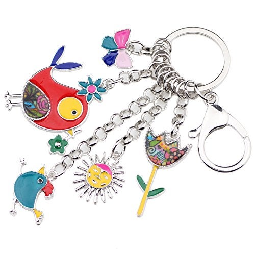 BONSNY Enamel Zinc Alloy Birds Flower Butterfly Key Chains Keyrings For Women Handbag Car Key Charms (Multicoloured) - Image 2