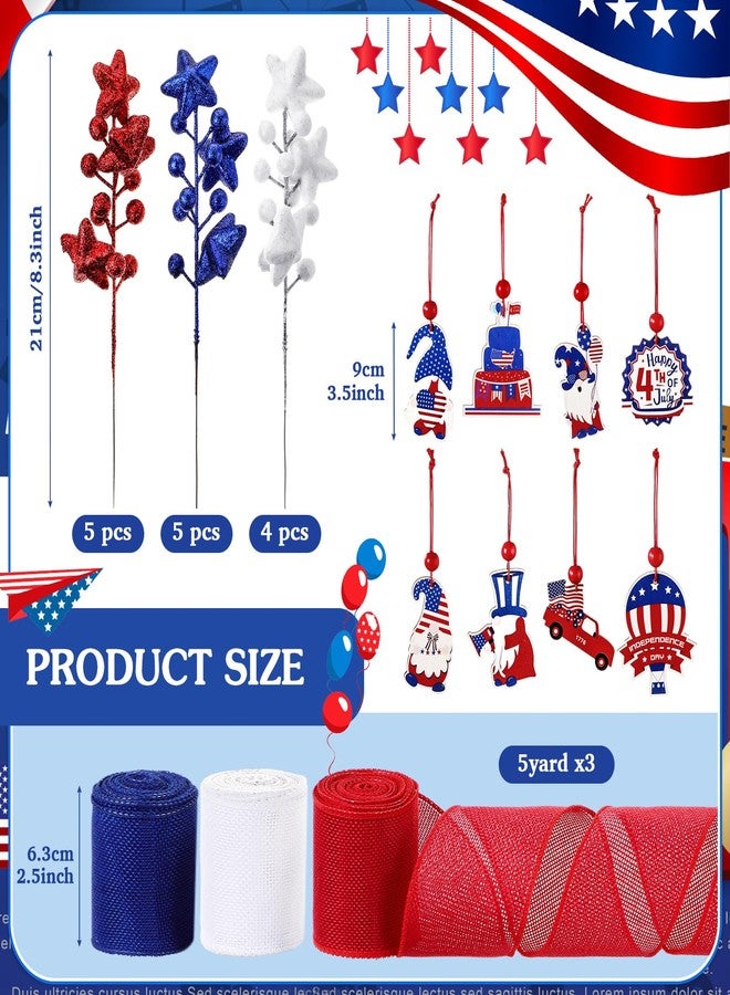 Halfchet 43 Pcs Independence Day Tree Decorations Tree Ornaments Independence Day Tree Topper Bow Star Ribbon Ball Tree Picks Hanging Ornaments for Home Table Tree Party - Image 3