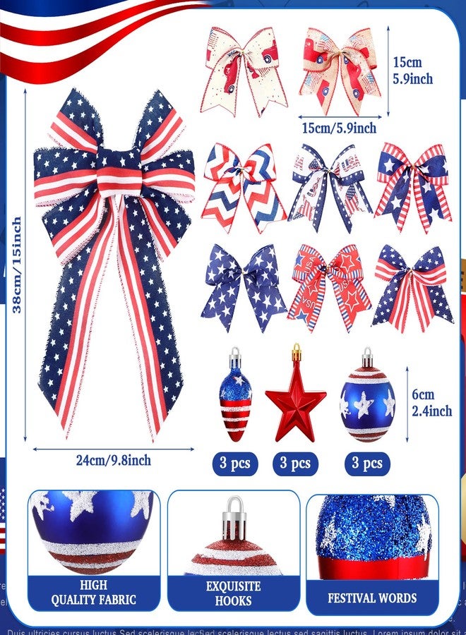 Halfchet 43 Pcs Independence Day Tree Decorations Tree Ornaments Independence Day Tree Topper Bow Star Ribbon Ball Tree Picks Hanging Ornaments for Home Table Tree Party - Image 2