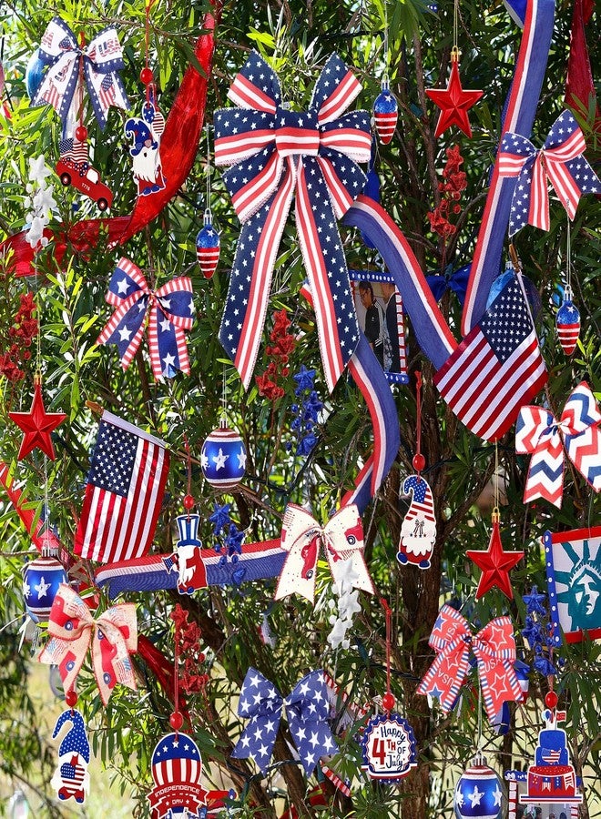 Halfchet 43 Pcs Independence Day Tree Decorations Tree Ornaments Independence Day Tree Topper Bow Star Ribbon Ball Tree Picks Hanging Ornaments for Home Table Tree Party - Image 5