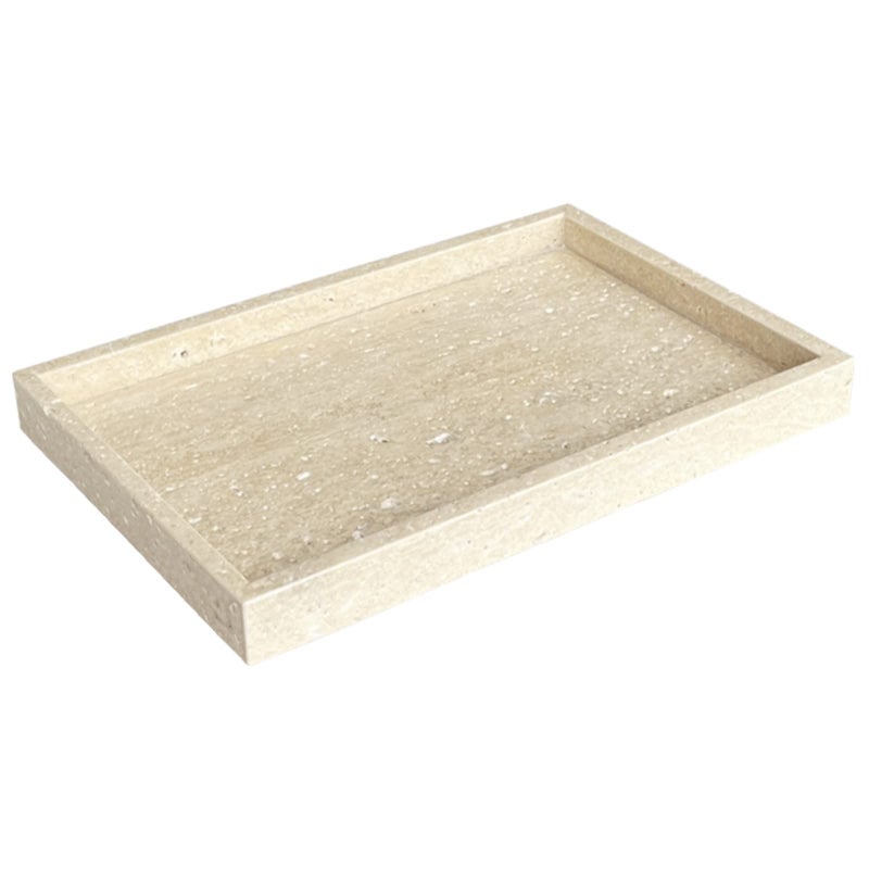 StonePlus Natural Marble Vanity Tray Cosmetics Towels Tray Decorative Tray Catchall Tray for Dresser Bathroom Kitchen Beige Travertine 118L x 787W x 118H