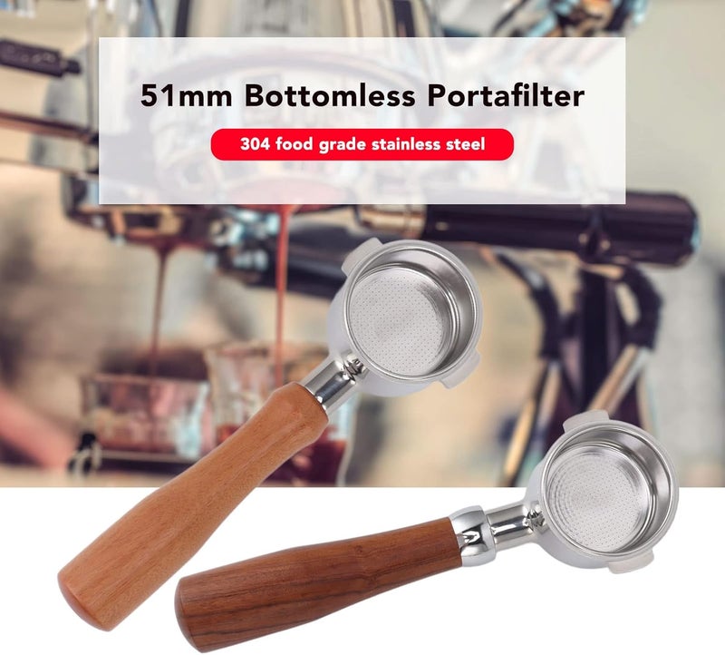 Fdit 51mm Bottomless Portafilter 2 Ear, Stainless Steel Portafilter for EC0310 & Coffee Machines, Detachable Design for - Professional Extraction Tool (E Circle Rosewood) - Image 4