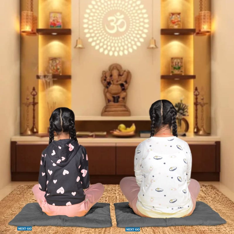 NEXTGO Pooja Aasan Extra Thick Gaddi Style Velvet Cloth Gifts Katha Havan Shaadi Long Time Comfort Soft Prayer Floor Sitting Mat Big Size 27X 27 INCH Elephant Grey 2 - Image 2