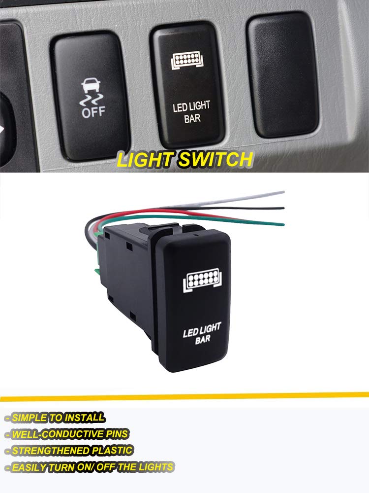 WeiSen LED Light Bar Symbol Push Button White Backlight ON-Off Switch with Connector Wire Kit Compatible with Toyota Tacoma Tundra 4Runner etc - Image 3
