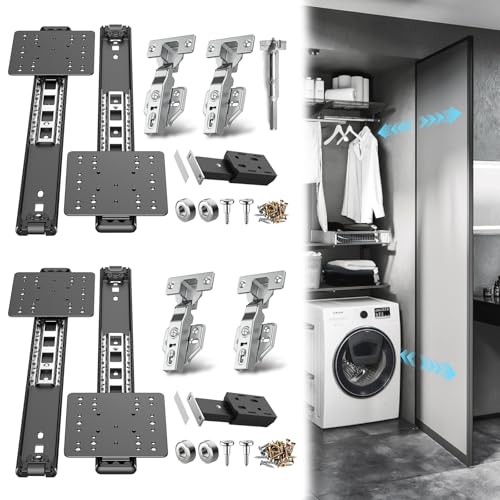 Eegoowa Pocket Door Slides Cabinet Pocket Door SlidePocket Door HingeCabinet Pocket Door Hardware Kit FitPivot Door Slide Hardware Insetwith Magnetic PushPull Latchfor Cabinet Door 4PCS 12in - Image 1