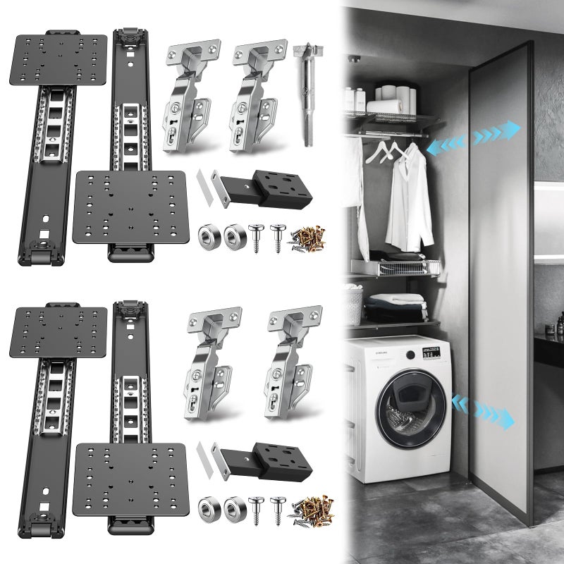 Eegoowa Pocket Door Slides Cabinet Pocket Door SlidePocket Door HingeCabinet Pocket Door Hardware Kit FitPivot Door Slide Hardware Insetwith Magnetic PushPull Latchfor Cabinet Door 4PCS 12in - Image 2