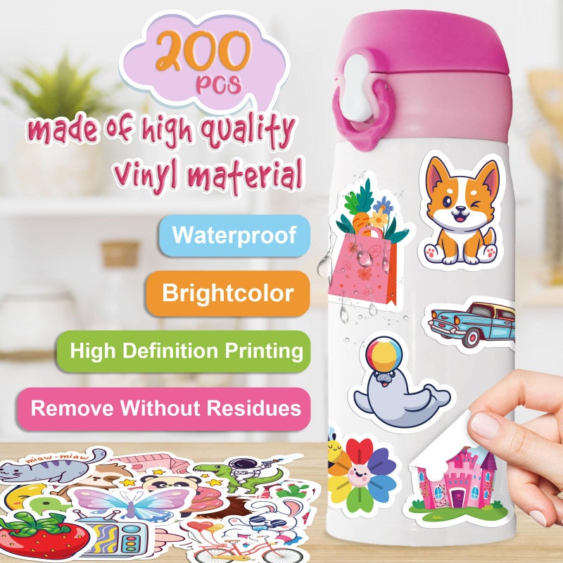 ALODNY 200 PCS Water Bottle Stickers for Kids Cute Sticker,Waterproof Vinyl Stickers for Water Bottles laptops,Kawaii Stickers for Kids Classroom Prize Boys Girls Teens - Image 3
