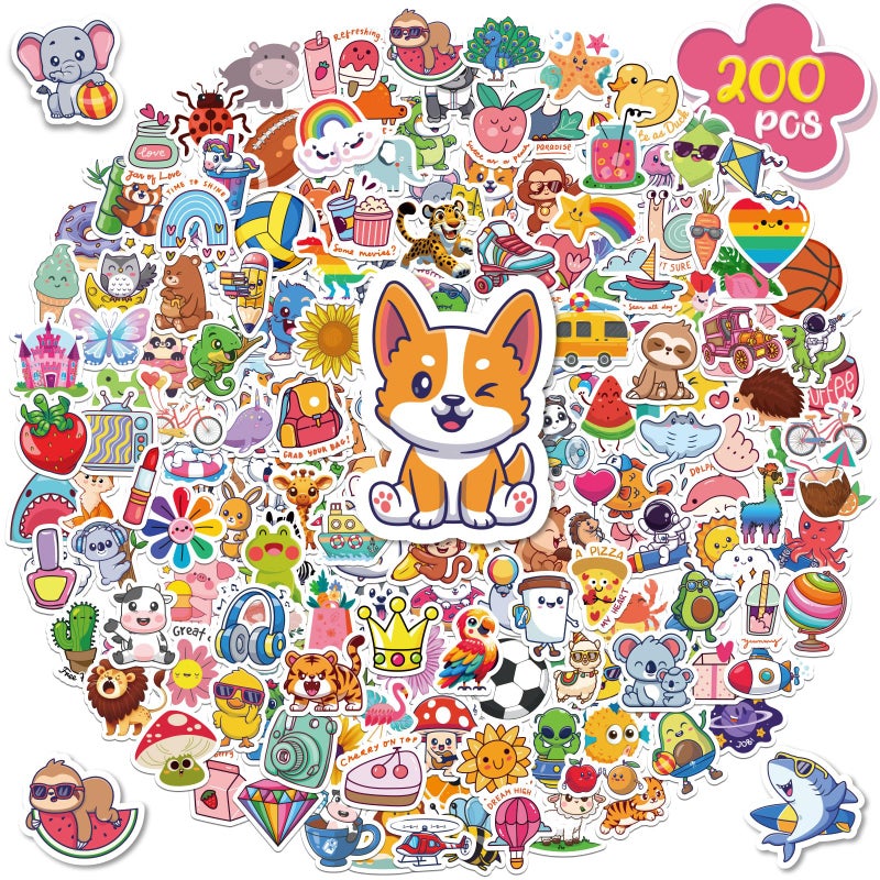 ALODNY 200 PCS Water Bottle Stickers for Kids Cute Sticker,Waterproof Vinyl Stickers for Water Bottles laptops,Kawaii Stickers for Kids Classroom Prize Boys Girls Teens - Image 1