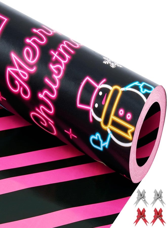 EWES Funny Christmas Wrapping Paper Kids Black Pink Set Rolls Cute Reversible Santa Claus Tree Thick Gift Wrap Sheets Unique Fancy Heavy Duty Colorful Fun Total 28.5sq.ft - Image 1