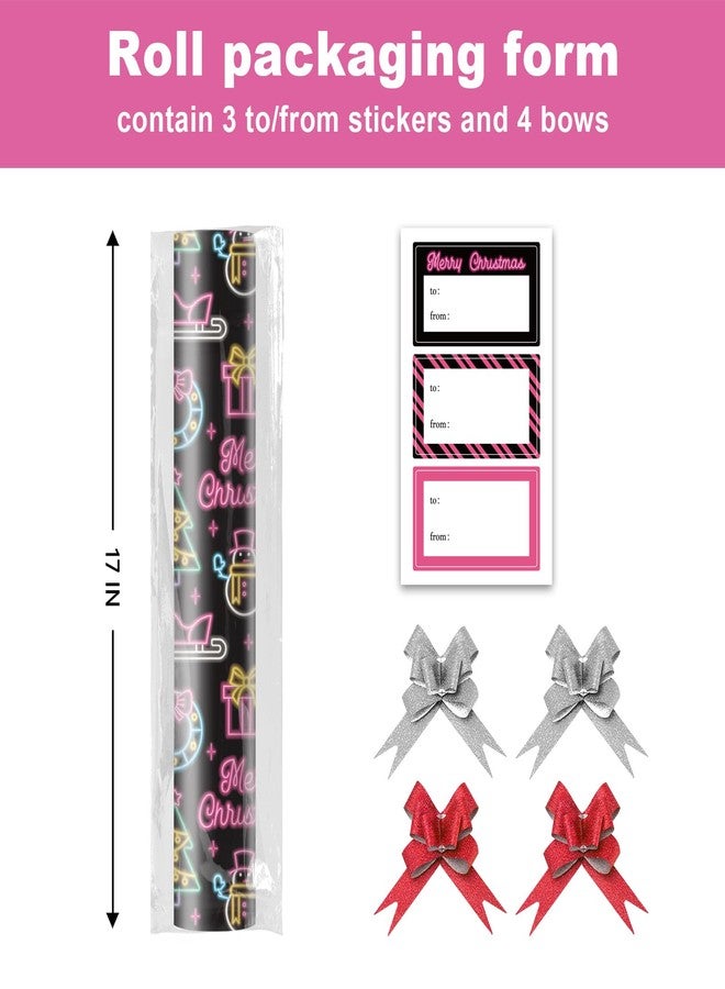 EWES Funny Christmas Wrapping Paper Kids Black Pink Set Rolls Cute Reversible Santa Claus Tree Thick Gift Wrap Sheets Unique Fancy Heavy Duty Colorful Fun Total 28.5sq.ft - Image 2