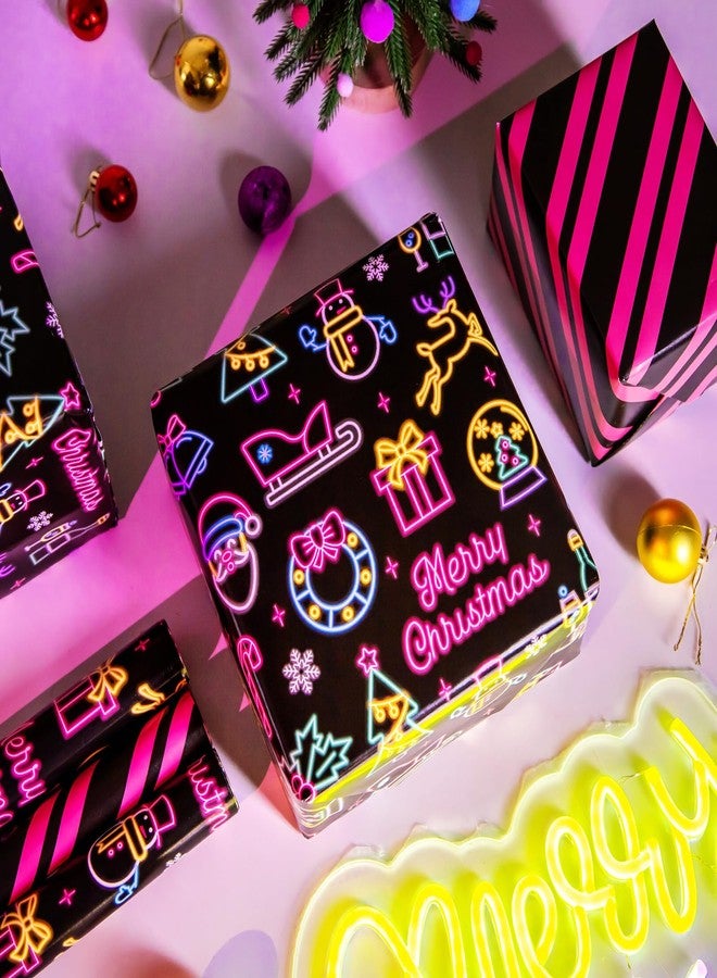 EWES Funny Christmas Wrapping Paper Kids Black Pink Set Rolls Cute Reversible Santa Claus Tree Thick Gift Wrap Sheets Unique Fancy Heavy Duty Colorful Fun Total 28.5sq.ft - Image 4