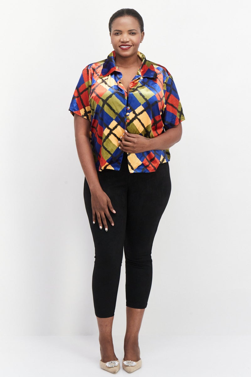Labelrail x Franceska Perks Women Spread Collar Short Sleeves Top, Multicolor - Image 2