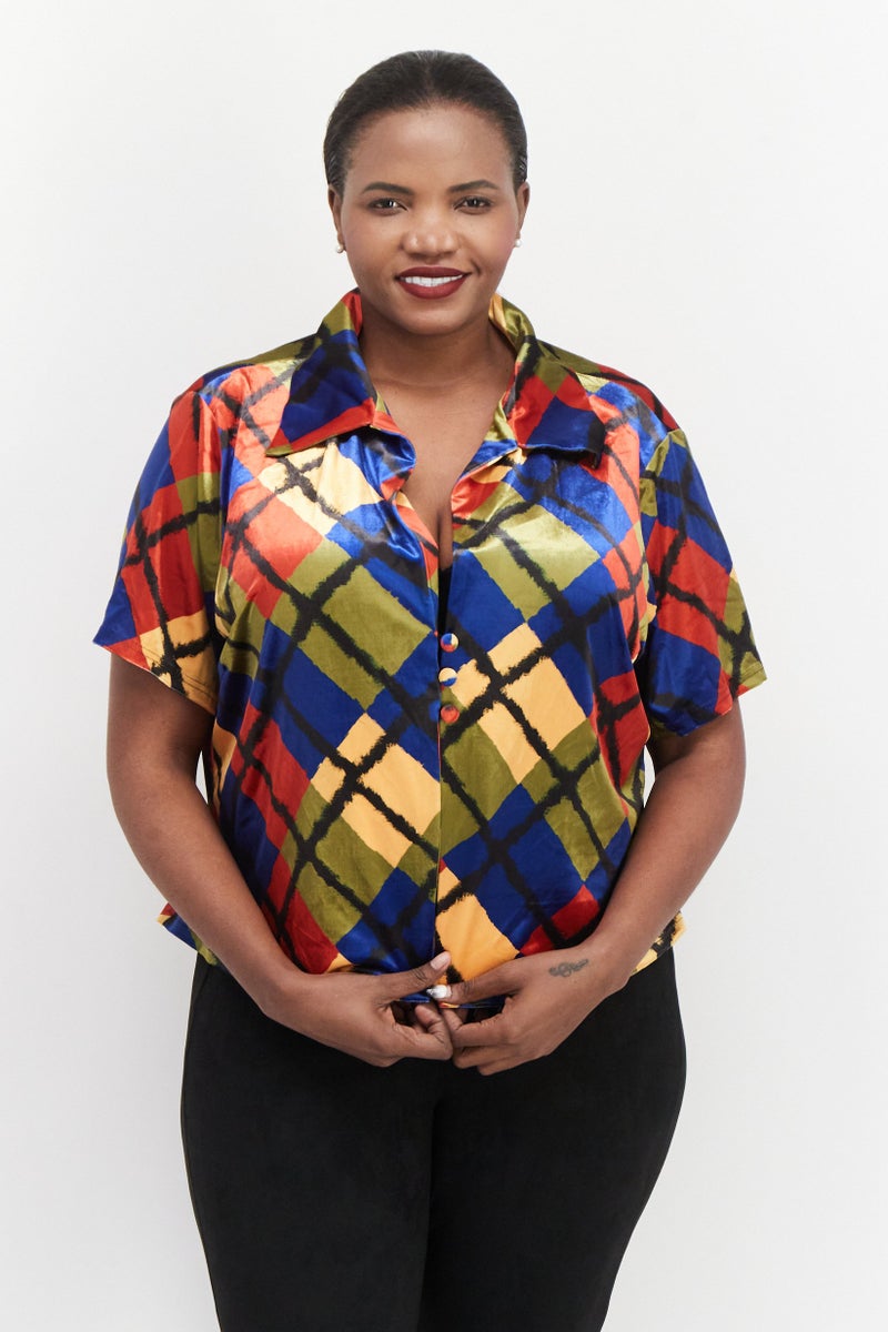 Labelrail x Franceska Perks Women Spread Collar Short Sleeves Top, Multicolor - Image 1