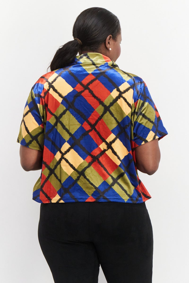 Labelrail x Franceska Perks Women Spread Collar Short Sleeves Top, Multicolor - Image 4