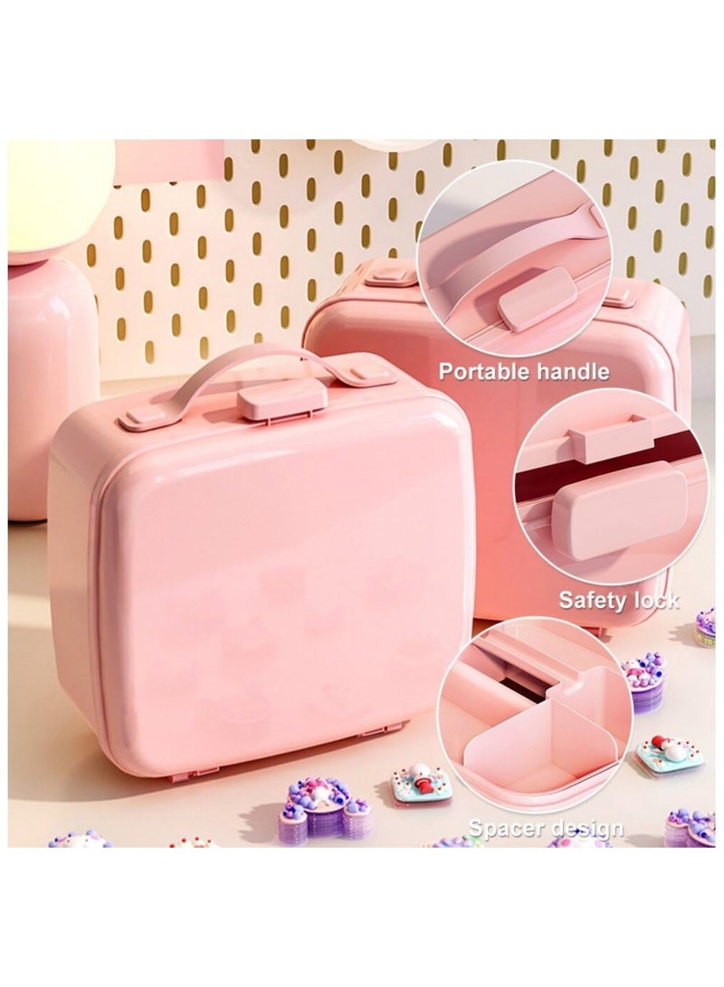 SYOSI منظم ملحقات الشعر اللطيف، صندوق تخزين مجوهرات الأطفال، حامل رباط الشعر البلاستيكي، حاوية مشابك الشعر مع مقبض، منظم أربطة الرأس، هدية للفتيات الصغيرات منظم متعدد الاستخدامات - وردي - Image 3