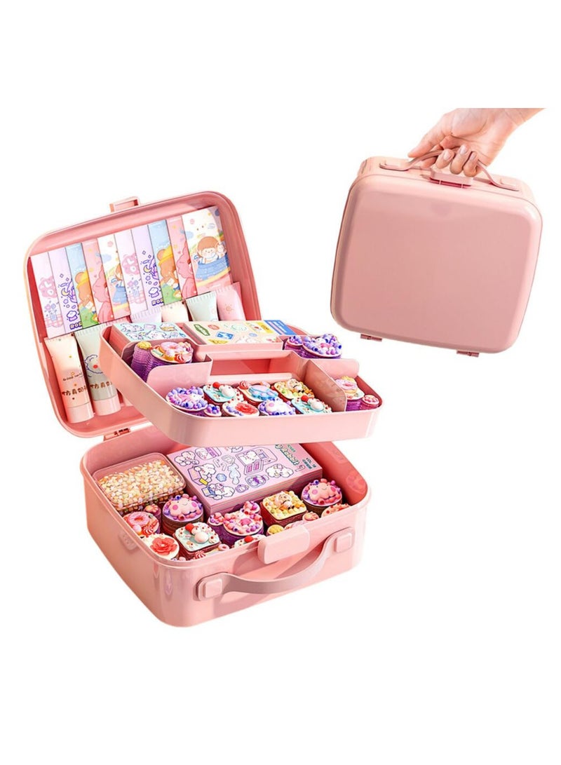 SYOSI منظم ملحقات الشعر اللطيف، صندوق تخزين مجوهرات الأطفال، حامل رباط الشعر البلاستيكي، حاوية مشابك الشعر مع مقبض، منظم أربطة الرأس، هدية للفتيات الصغيرات منظم متعدد الاستخدامات - وردي - Image 1