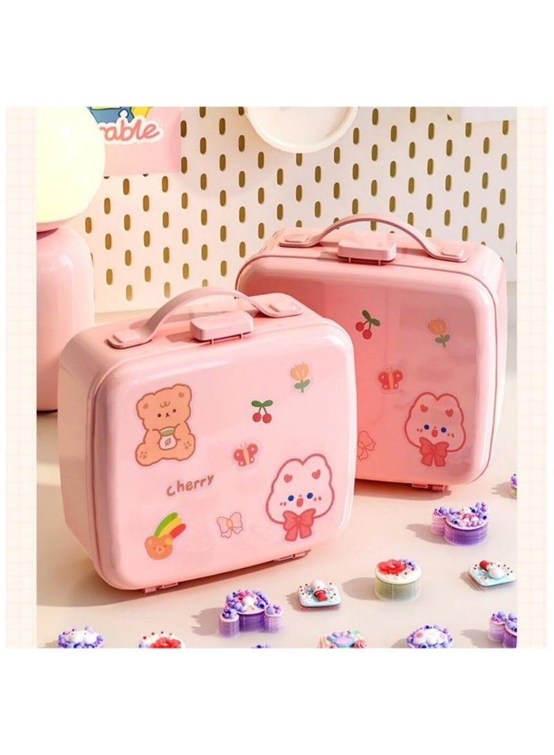 SYOSI منظم ملحقات الشعر اللطيف، صندوق تخزين مجوهرات الأطفال، حامل رباط الشعر البلاستيكي، حاوية مشابك الشعر مع مقبض، منظم أربطة الرأس، هدية للفتيات الصغيرات منظم متعدد الاستخدامات - وردي - Image 5