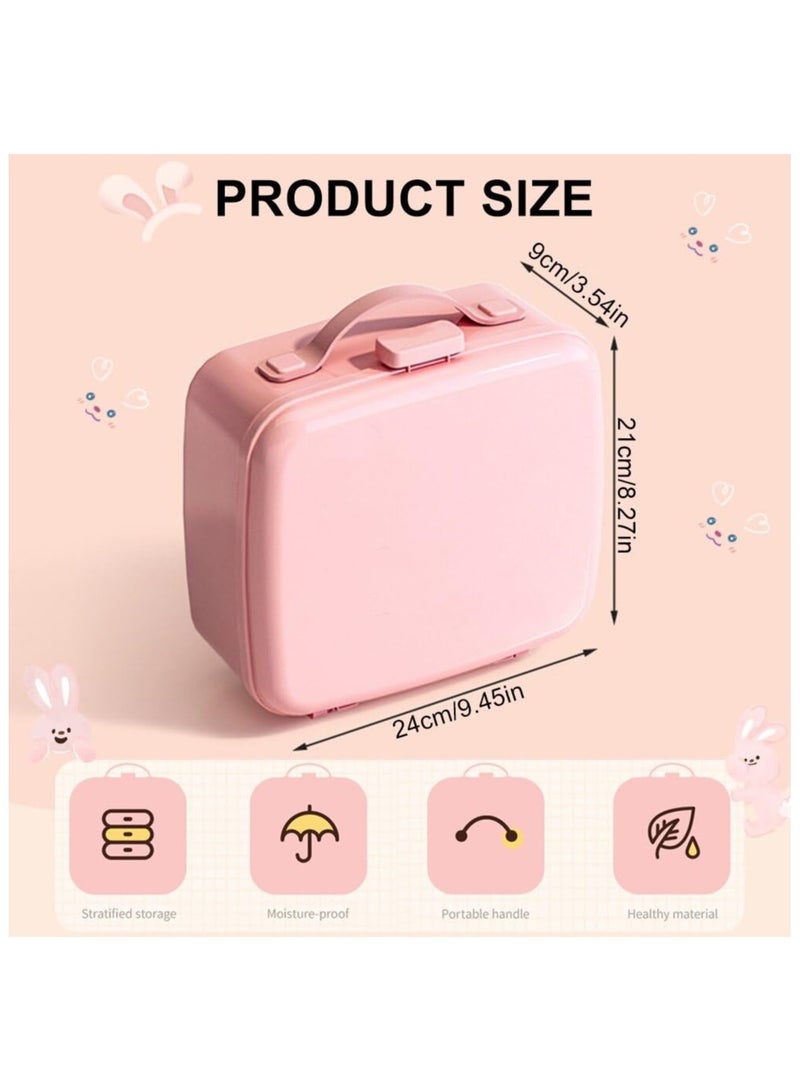 SYOSI منظم ملحقات الشعر اللطيف، صندوق تخزين مجوهرات الأطفال، حامل رباط الشعر البلاستيكي، حاوية مشابك الشعر مع مقبض، منظم أربطة الرأس، هدية للفتيات الصغيرات منظم متعدد الاستخدامات - وردي - Image 2