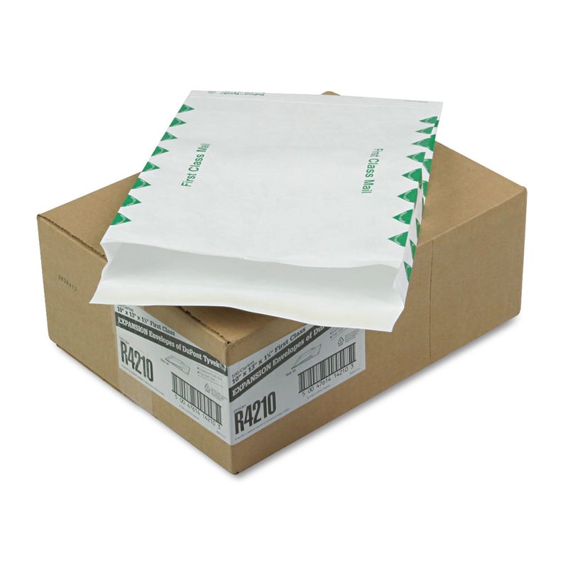 حقيبة بريدية قابلة للتوسع من Survivor R4210 من مادة Tyvek بحجم 10 × 13 × 1 12 بيضاء 18 رطل علبة من 100