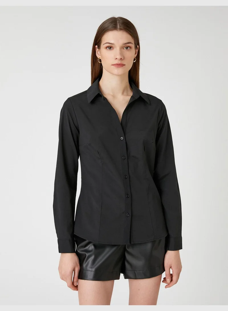 كوتون Stitch Detail Basic Long Sleeve Shirt