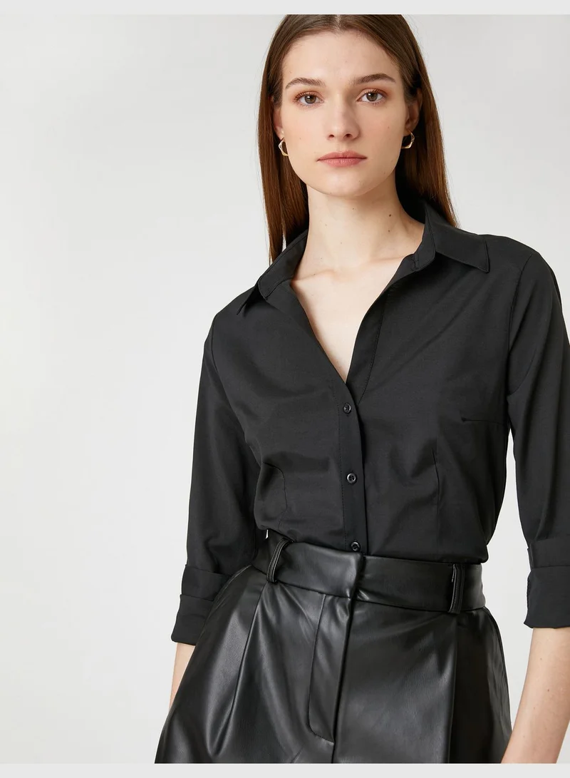 كوتون Stitch Detail Basic Long Sleeve Shirt