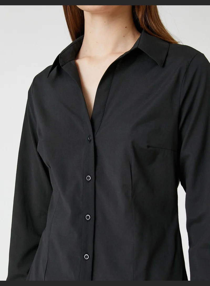 كوتون Stitch Detail Basic Long Sleeve Shirt