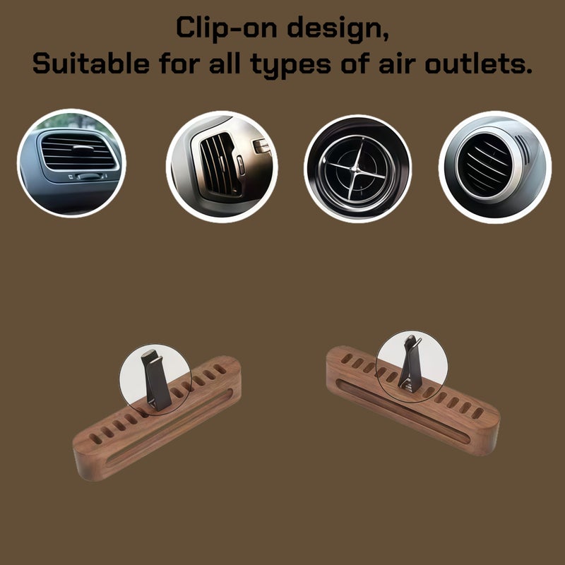Hi Lumideer Natural Walnut Wood Vent Clip for Car (2-Pack) - Refillable Aroma Diffuser Base, Includes 10 Unscented Absorber Sticks - Elegant Air Freshener for Car, Home, Office & More - Image 4