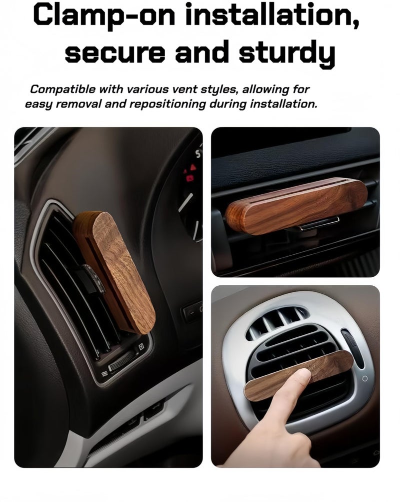 Hi Lumideer Natural Walnut Wood Vent Clip for Car (2-Pack) - Refillable Aroma Diffuser Base, Includes 10 Unscented Absorber Sticks - Elegant Air Freshener for Car, Home, Office & More - Image 2