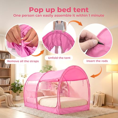 LEEDOR® Mosquito Net Bed Tent Canopy Indoor Tent Privacy Bed Fort Dream Tent for Kids or Adult Pink Twin 75 X 39 X 47H'' (Mattress Not Included) - Image 5