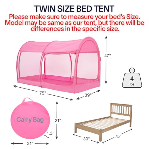 LEEDOR® Mosquito Net Bed Tent Canopy Indoor Tent Privacy Bed Fort Dream Tent for Kids or Adult Pink Twin 75 X 39 X 47H'' (Mattress Not Included) - Image 2