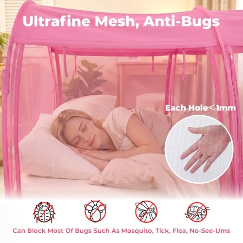 LEEDOR® Mosquito Net Bed Tent Canopy Indoor Tent Privacy Bed Fort Dream Tent for Kids or Adult Pink Twin 75 X 39 X 47H'' (Mattress Not Included) - Image 3