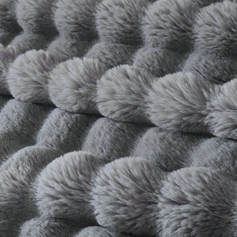 Serenhom 50x60 Inches Ultra-Soft Fuzzy Faux Fur Plush Throw Blanket - Thick  Warm Sherpa for Couch  Sofa  Bedroom  Camping - Decorative Blanket for Cozy Warmth  Bubble Grey - Image 5