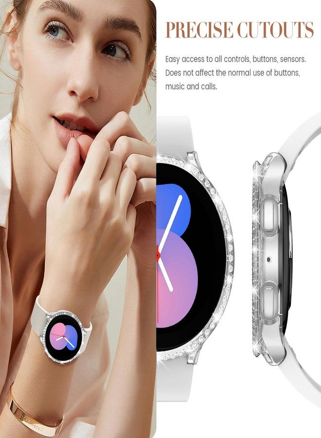 DEALELE [Pack of 2] Watch Case Compatible with Samsung Galaxy Watch 5/4 44 mm, Glitter Rhinestone Diamond Protective Case Watch Cover Replacement Case for Men and Women, 44 mm, Rainbow + Transparent - Image 5