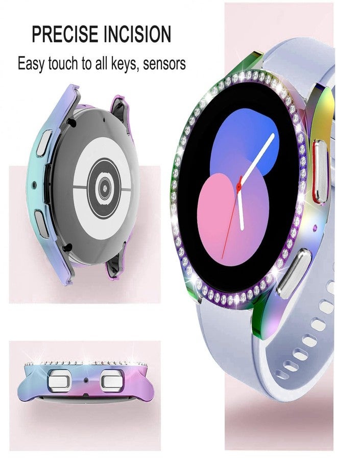 DEALELE [Pack of 2] Watch Case Compatible with Samsung Galaxy Watch 5/4 44 mm, Glitter Rhinestone Diamond Protective Case Watch Cover Replacement Case for Men and Women, 44 mm, Rainbow + Transparent - Image 2