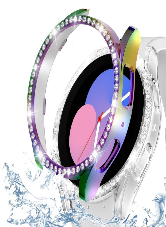 DEALELE [Pack of 2] Watch Case Compatible with Samsung Galaxy Watch 5/4 44 mm, Glitter Rhinestone Diamond Protective Case Watch Cover Replacement Case for Men and Women, 44 mm, Rainbow + Transparent - Image 1