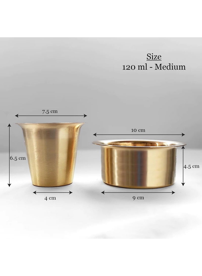 KC - KC Brass Dabara Set | Tea, Coffee Dabara Set | South Indian Coffee Glass Tumbler Set | Brass Dabara Tumbler Set of 2 (120 ML Capacity, Large) - Image 1