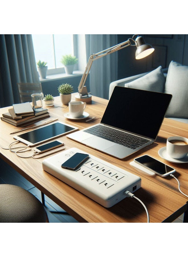 Z69 Universal Power Extension Board | 6 AC Outlets, 6 USB Ports & 2 Type-C Fast Charging Ports | 2500W, 10A, 110-240V | Safety Power Strip with Overload Protection & 3-Pin UK Plug (White) - Image 5