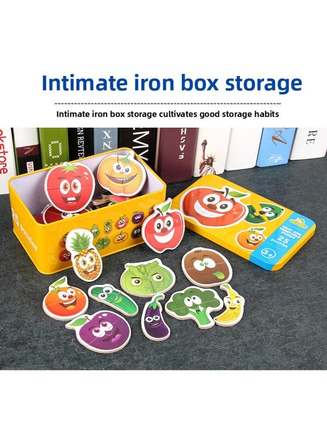 Children's Early Education Educational Toys 0 A 3 Year Old Wooden Two Cartoon Animal Traffic Fruit Matching Iron Box Puzzle Batch-Color:Iron Box Animal - Image 5
