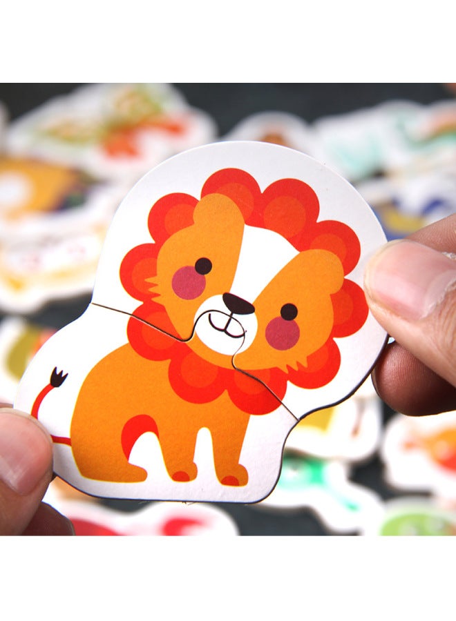 Children's Early Education Educational Toys 0 A 3 Year Old Wooden Two Cartoon Animal Traffic Fruit Matching Iron Box Puzzle Batch-Color:Iron Box Animal - Image 3