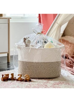 Goodpick Goodpick Woven Storage Basket for Shelves, Cotton Rope Dog Toy Bin, Empty Gift Basket with Handles, Square Baskets for Storage, Brown and White Storage Bin, 13 x 10 x 9 Inches  - Image 4
