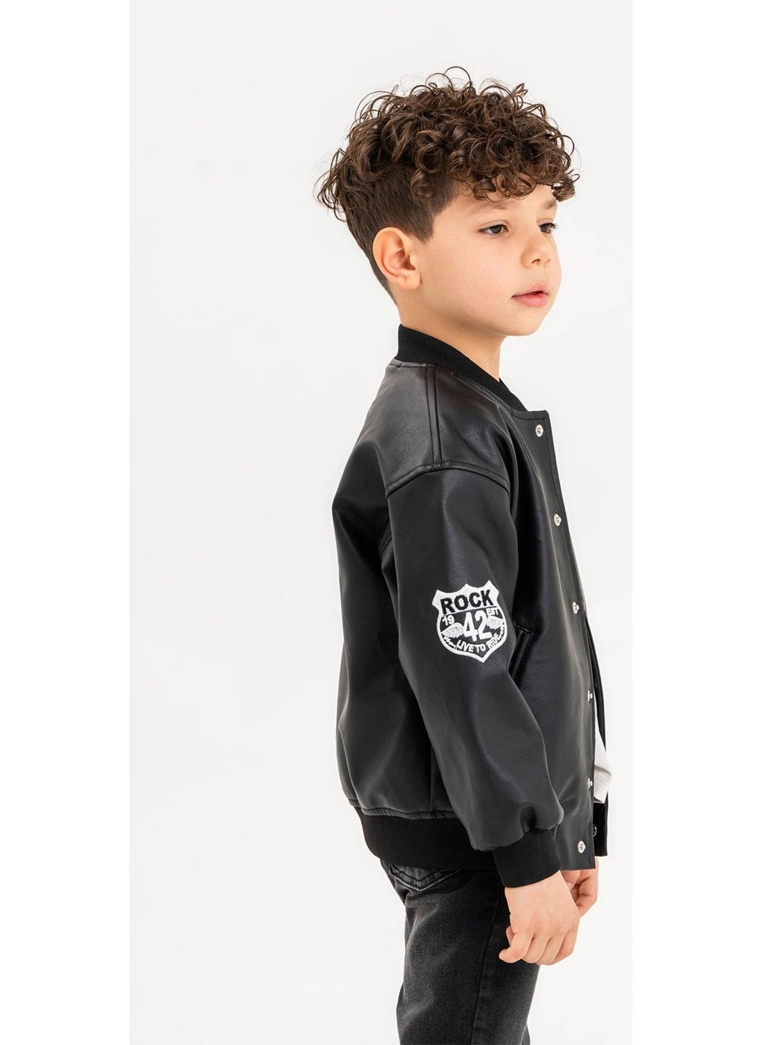 Gold Class Kidswear Snap Ribbed R Embroidered Boy's Leather Jacket  - Image 2