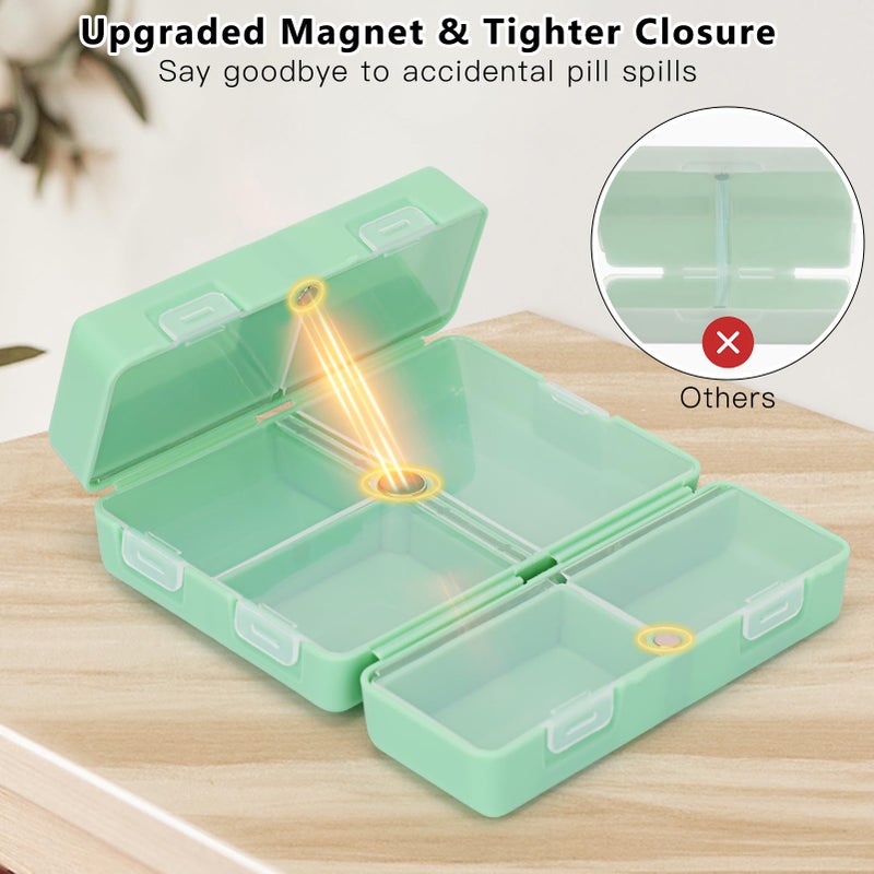 FYY Daily Pill Organizer, 7 Compartments Portable Pill Case Travel Pill Organizer,[Folding Design] Pill Box for Purse Pocket to Hold Vitamins,Cod Liver Oil,Supplements and Medication-Green - Image 4