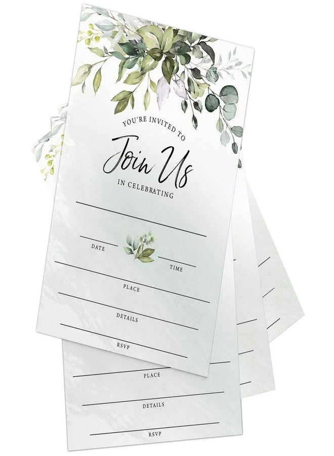 Printed Party Fill-in Invitations and Envelopes, Eucalyptus Greenery, Set of 25 - Image 4