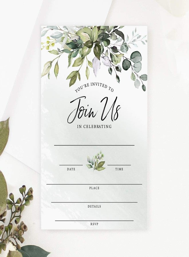 Printed Party Fill-in Invitations and Envelopes, Eucalyptus Greenery, Set of 25 - Image 1
