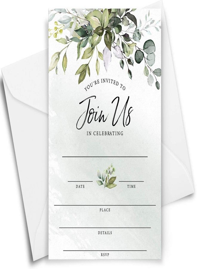 Printed Party Fill-in Invitations and Envelopes, Eucalyptus Greenery, Set of 25 - Image 2