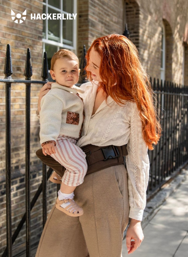 Hackerlily Hip Seat Baby Carrier in Chocolate Corduroy | Strap Free Waist Carrier with Storage | 5+ Carry Positions | Ergonomic M Position | Fits 59–117 CM Waist | Up to 25 KG - Image 2