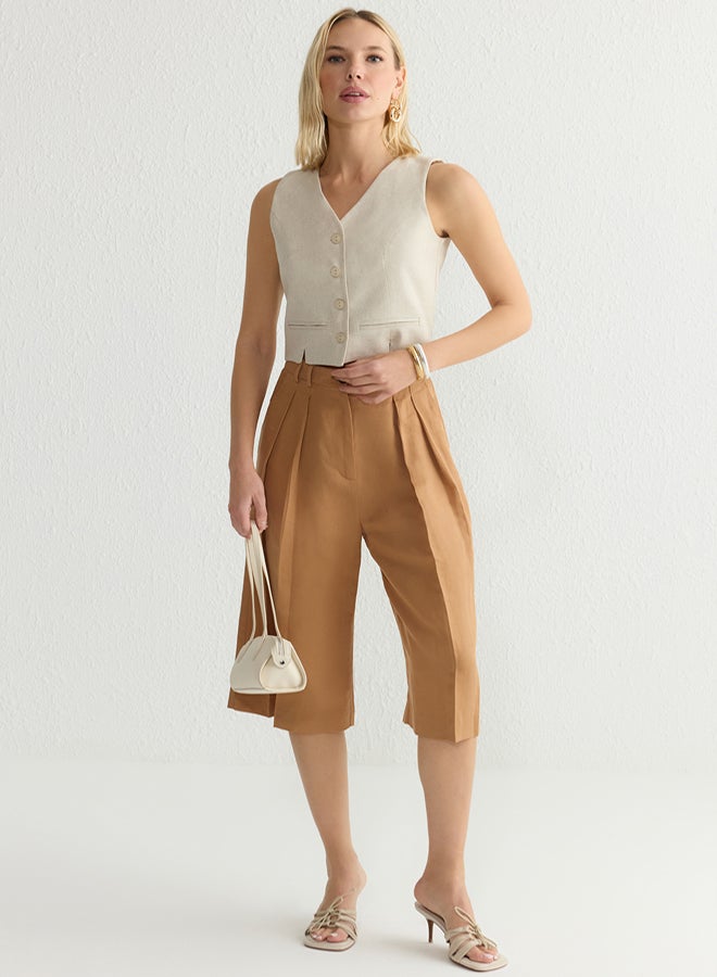 trendyol Beige Fitted Linen V-Neck Crop Vest Twoss25Ye00028 - Image 2